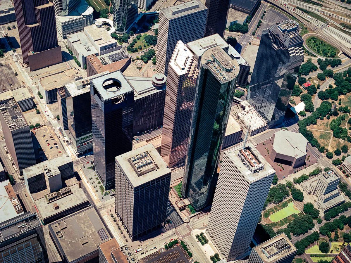 Historical aerial photo of downtown Houston, Texas dating back to 2003