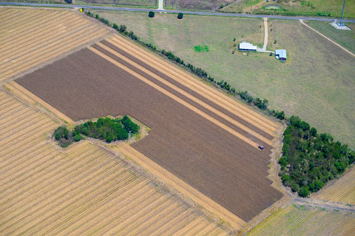 Aerial photography of agriculture near Houston, Texas.