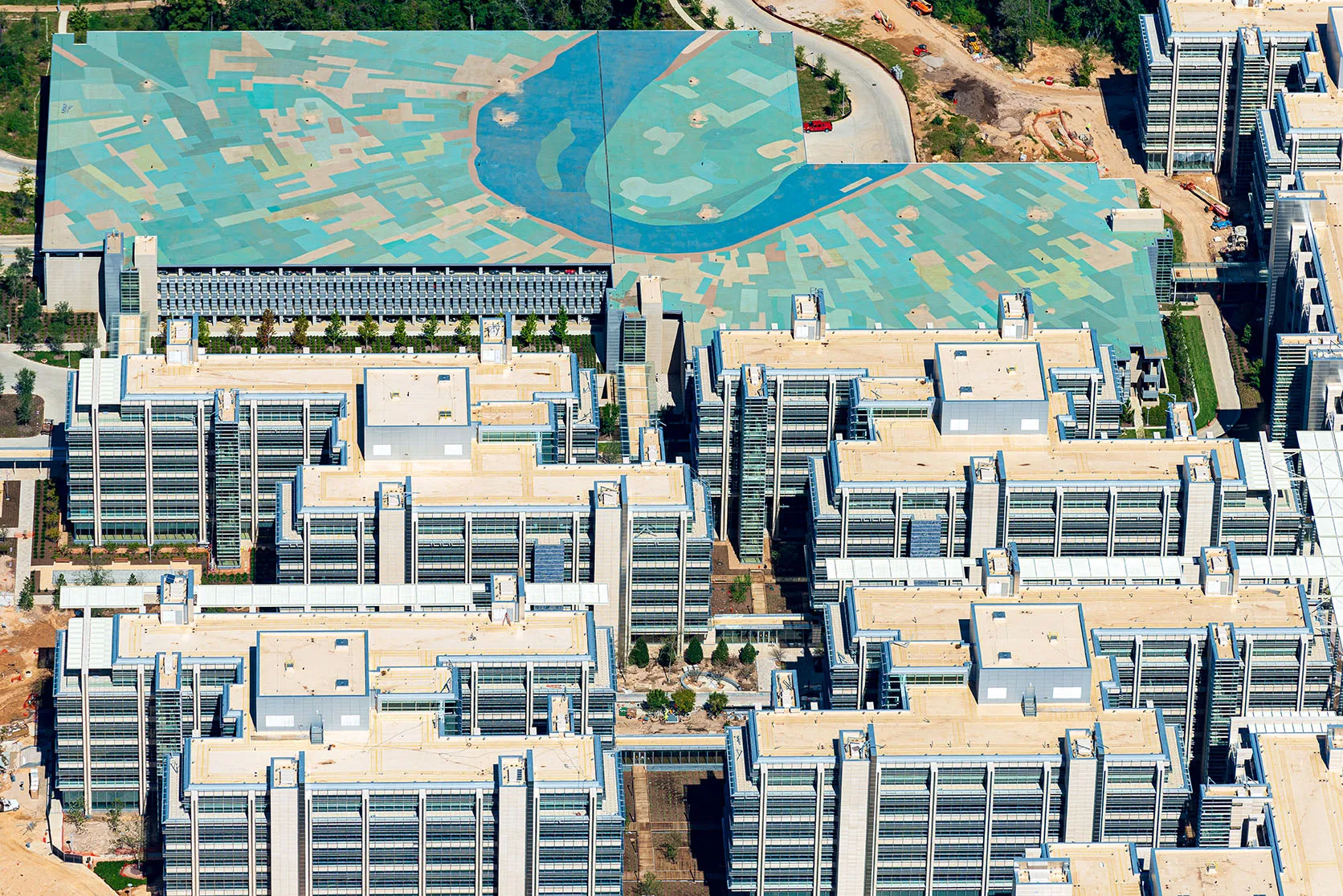 Aerial photo of Exxon's headquarters near Houston, Texas.